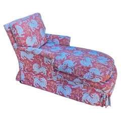 Chaise longue du milieu du siècle dernier, nouvellement tapissée en coton imprimé tigre chinoiseries 