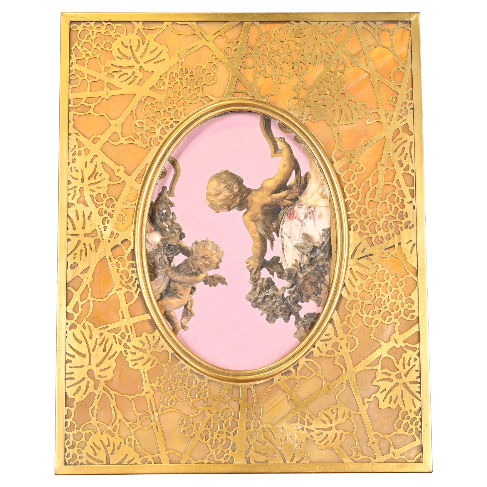 Tiffany Studios New York Grapevine Gilt Bronze and Slag Glass Picture Frame For Sale