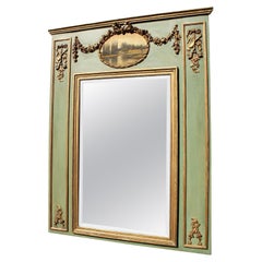 French 19th-20th Louis XVI Style Parcel-Gilt & Verde-Green Trumeau Mirror Frame