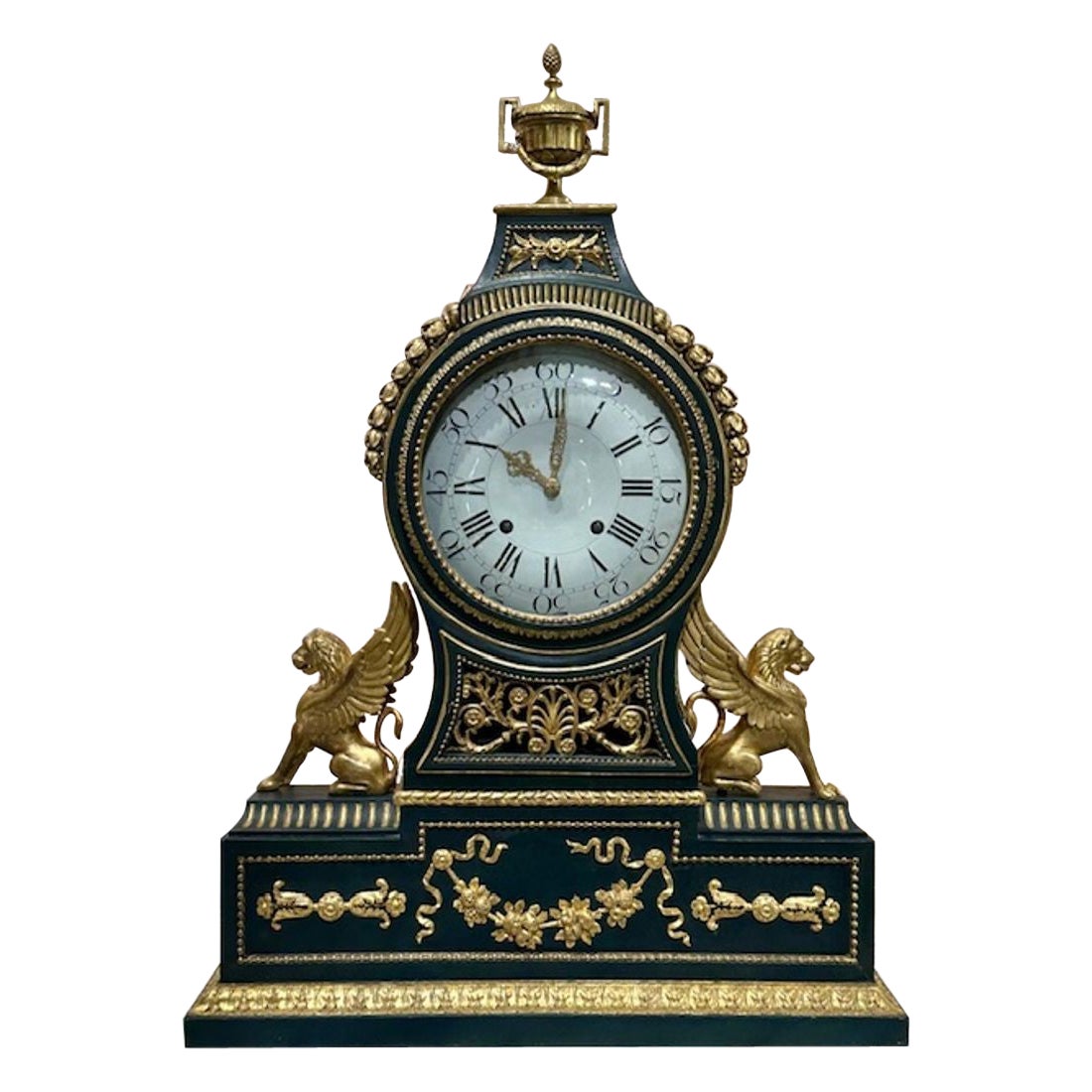 Rare 19th Century Swedish Large-Scale Parcel Gilt Mantel Clock For Sale