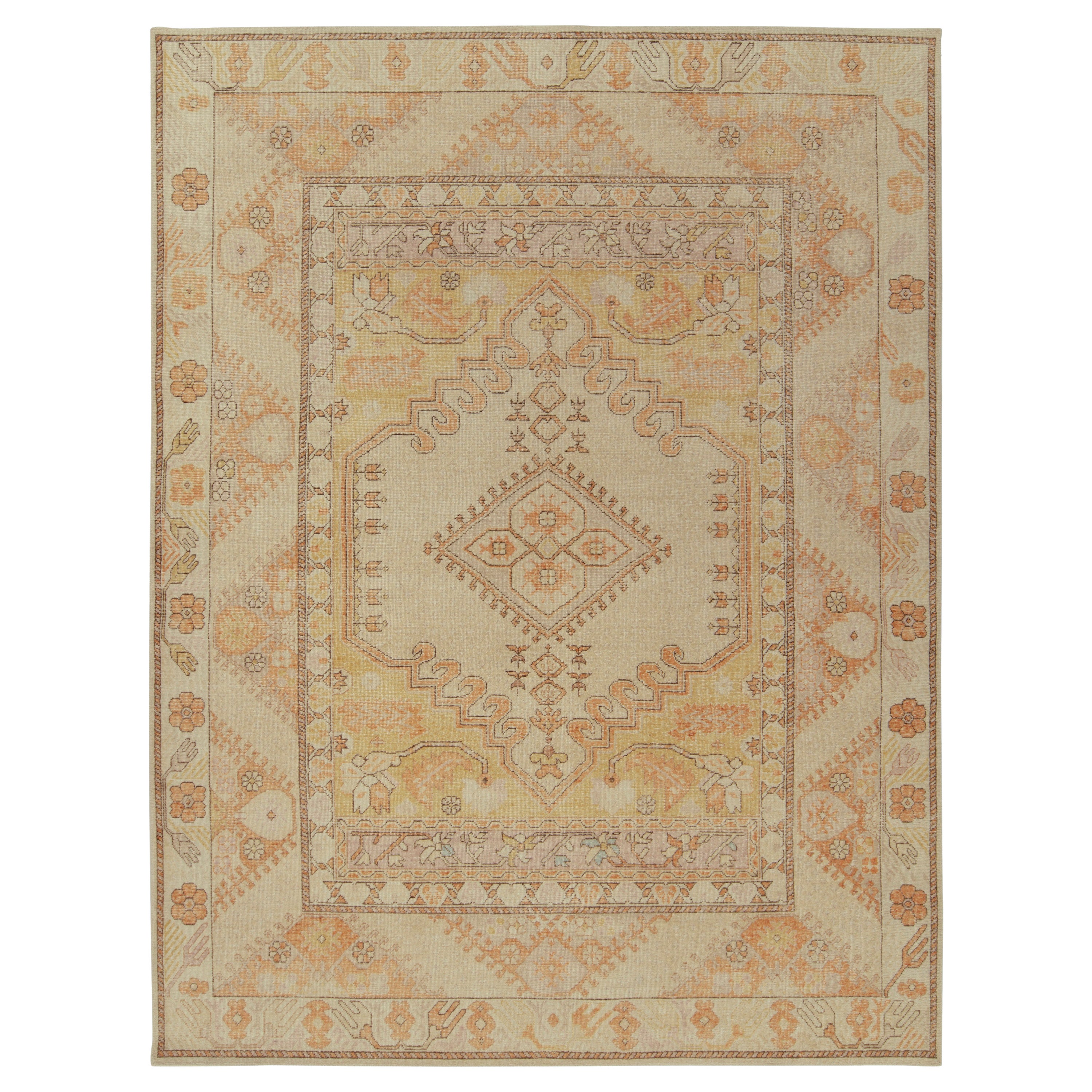Distressed style custom rug in Gold, Medallion pattern by Rug & Kilim For Sale