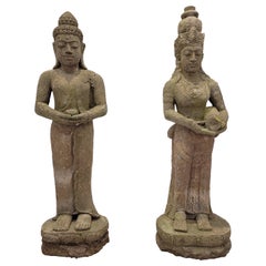 Used Balinese Buddha & Dewi Tara Goddess Indoor/Outdoor Garden Statues- Pair