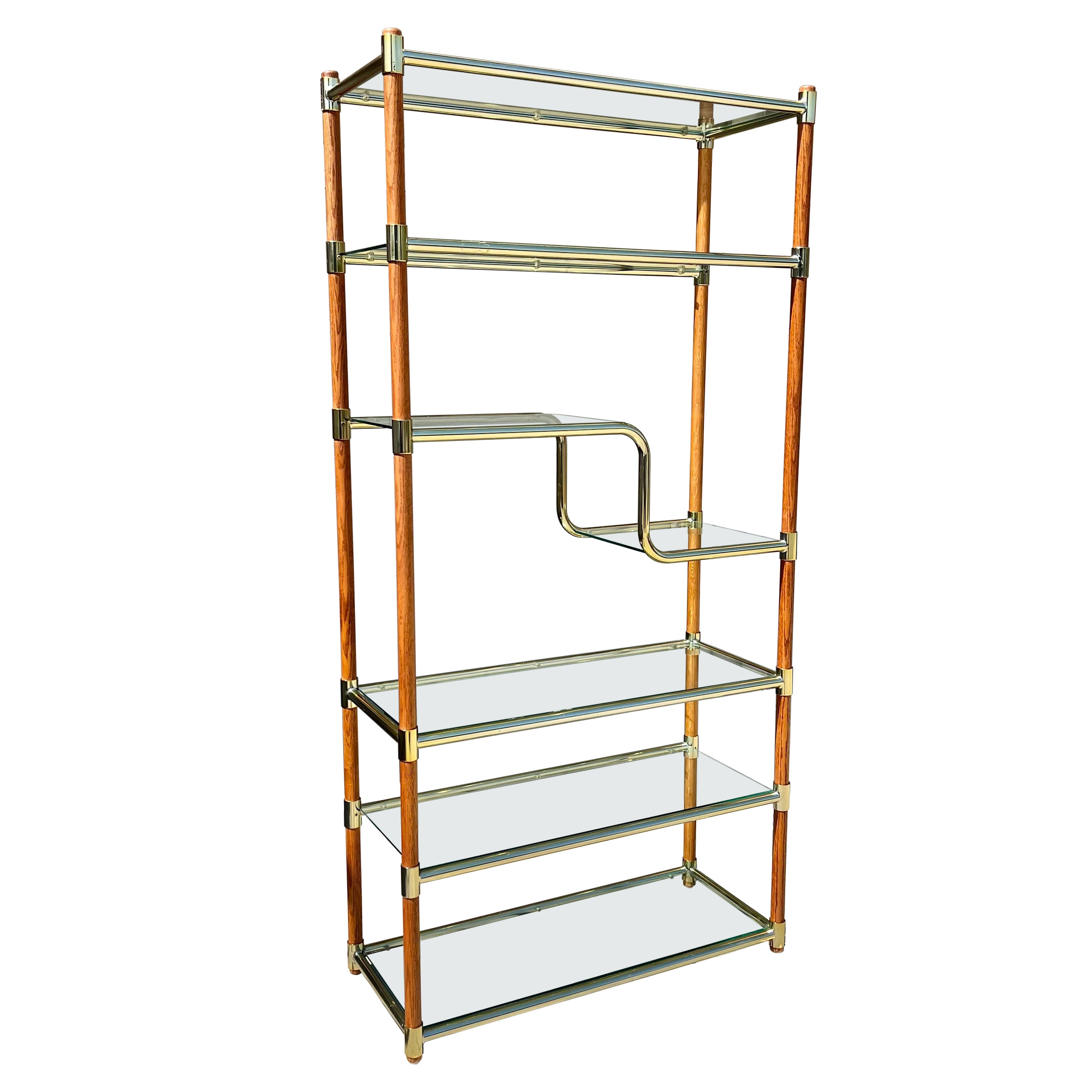 Wood and Brass Etagere in the style of Milo Baughman 