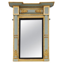 Used 19th Century Egyptian Revival Pale Blue Hand Painted Parcel Gilt Pier Mirror