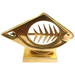 Solid Brass Modernist Abstract Fish Table Sculpture