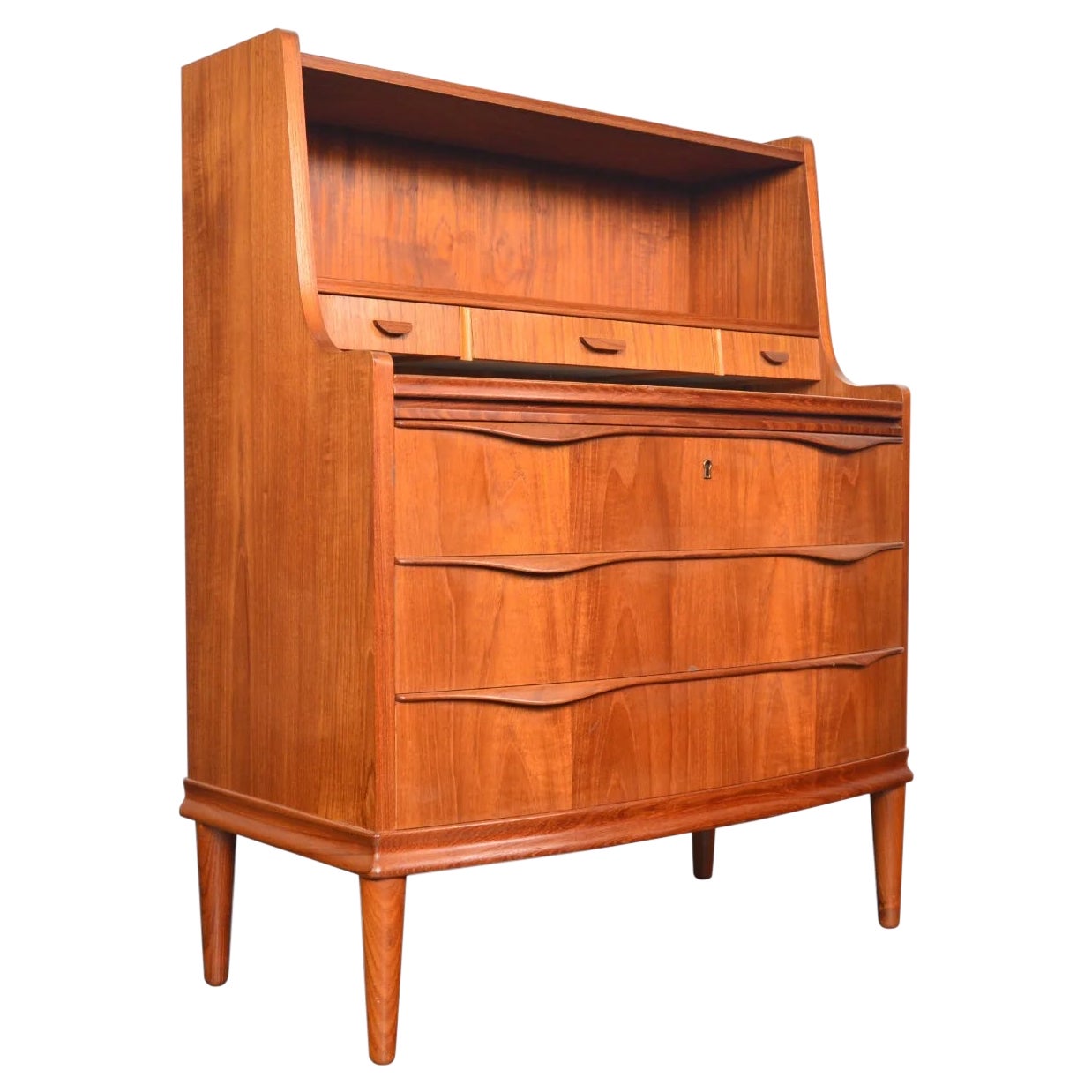 Danish Modern Bow Front Secretary Desk In Teak For Sale