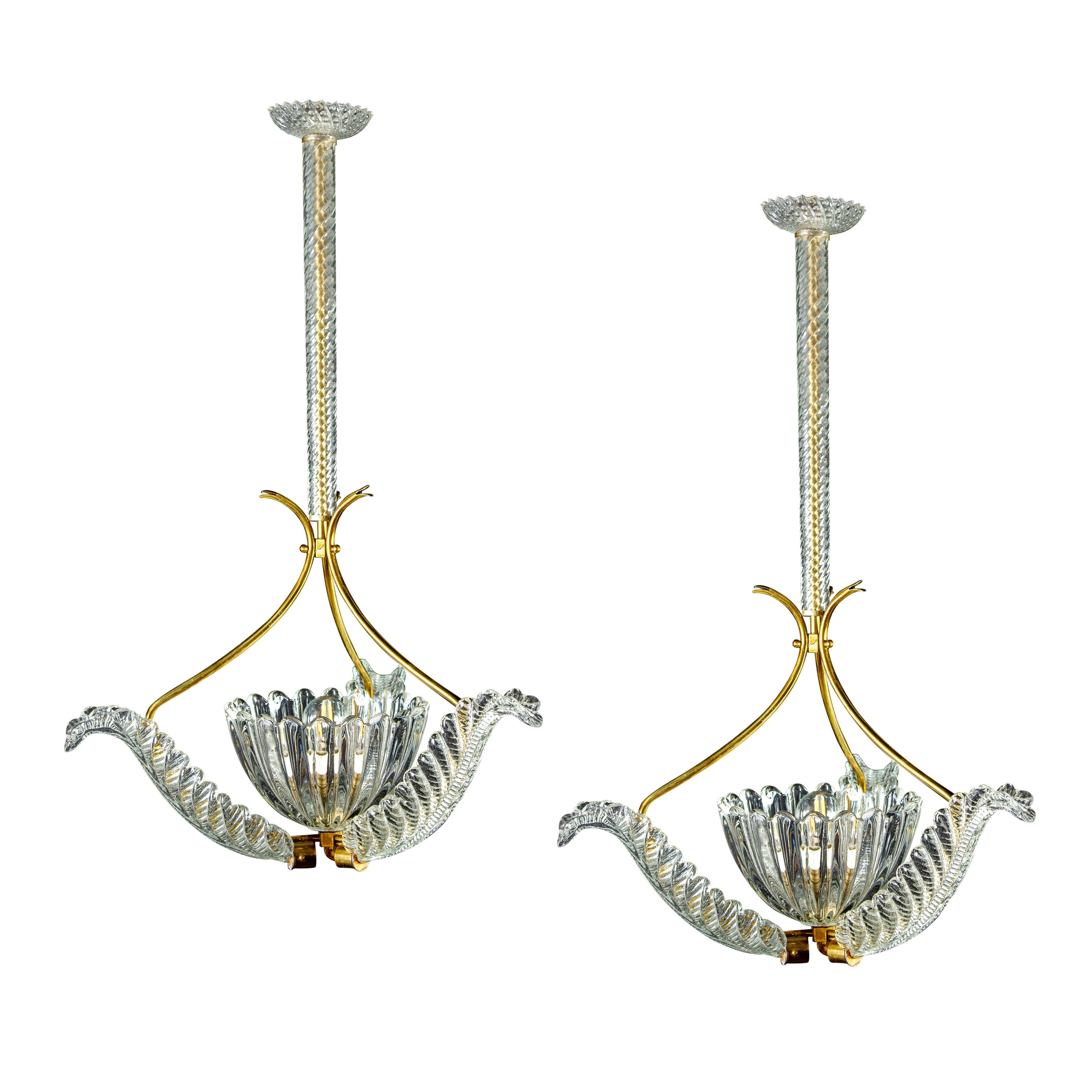 Pair of Liberty Pendants or Lanterns by Ercole Barovier, 1940s