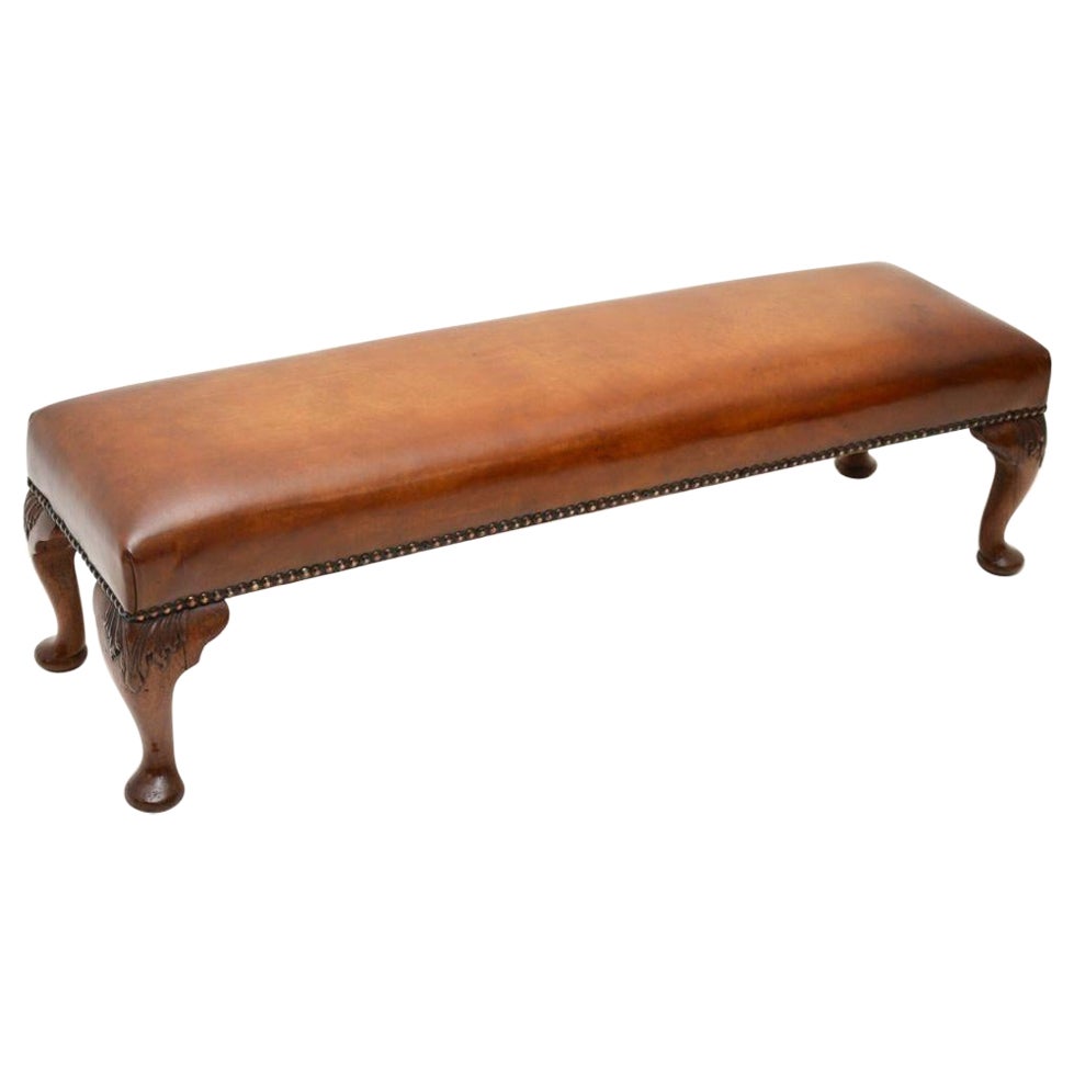 Antique Leather Georgian Style Foot Stool For Sale
