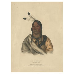 Large Antique Print of Esh-Ta-Hum-Leah, a Sioux Chief, circa 1838