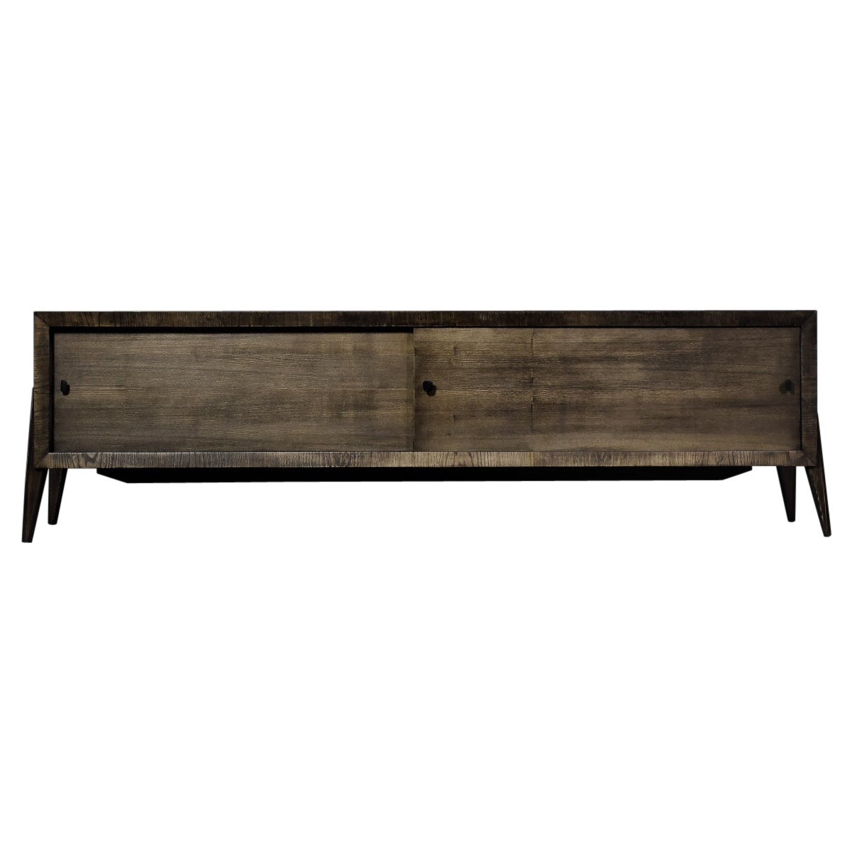 Mid-Century Modern Long Scandinavian Ash Sideboard with Matte Metal Handles For Sale