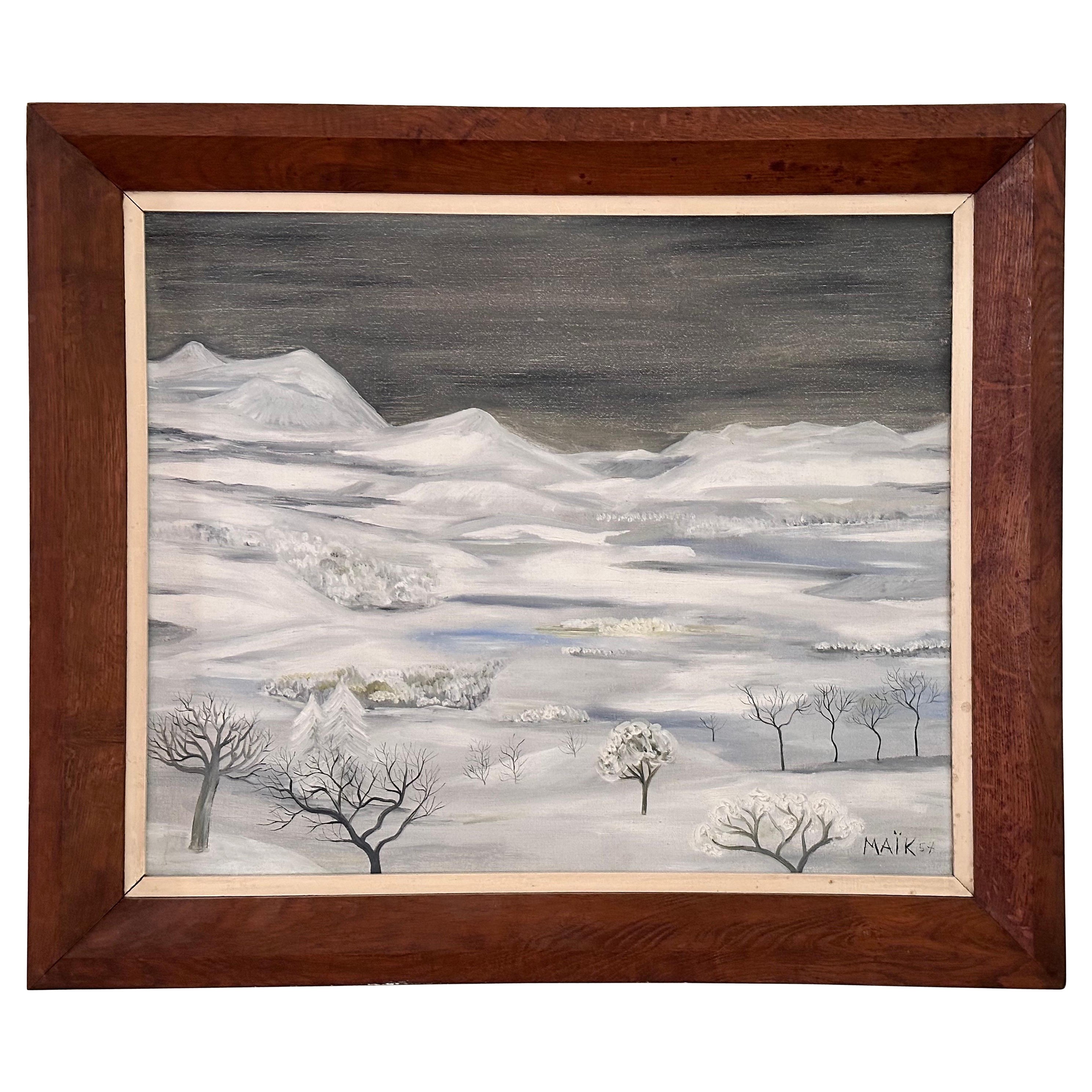 “Snow Landscape » Henri Hecht MAÏK 1957, French Painter, Oil on Canvas  For Sale