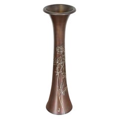 Vase trompette Heintz Arts & Crafts en argent sterling sur bronze