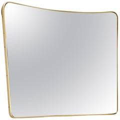 Vintage Brass Framed Mirror in the Style of Gio Ponti, Italy, 1960's