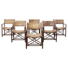 Set of Six McGuire Antalya Laced Rawhide Rattan Dining Armchairs 