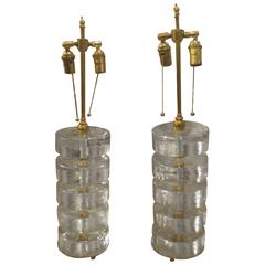 Sculptural Pair of Murano Cylindrical Glass Lamps 6