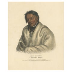 Grande gravure ancienne de Meta-Koosega, un guerrier ojibwé, vers 1838