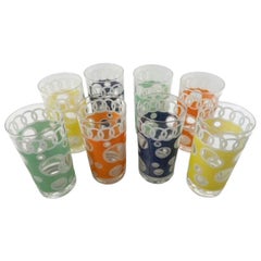 Vintage Set of 8 Fred Press Highball Glasses, Party Set with 2 Each of 4 Colors