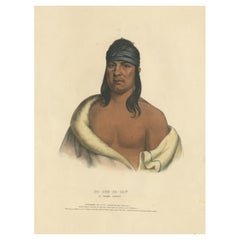 Grande gravure ancienne coloriée à la main de Pa-She-Pa-Haw, un chef Sauk, vers 1838