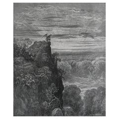 Grande estampe ancienne originale de Gustave Doré tirée du " Paradis perdu " de Milton. 