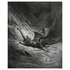 Grande estampe ancienne originale de Gustave Doré tirée du " Paradis perdu " de Milton. 