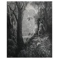 Große Original-Antik-Druck von Gustave Doré aus Miltons "Paradise Lost". 