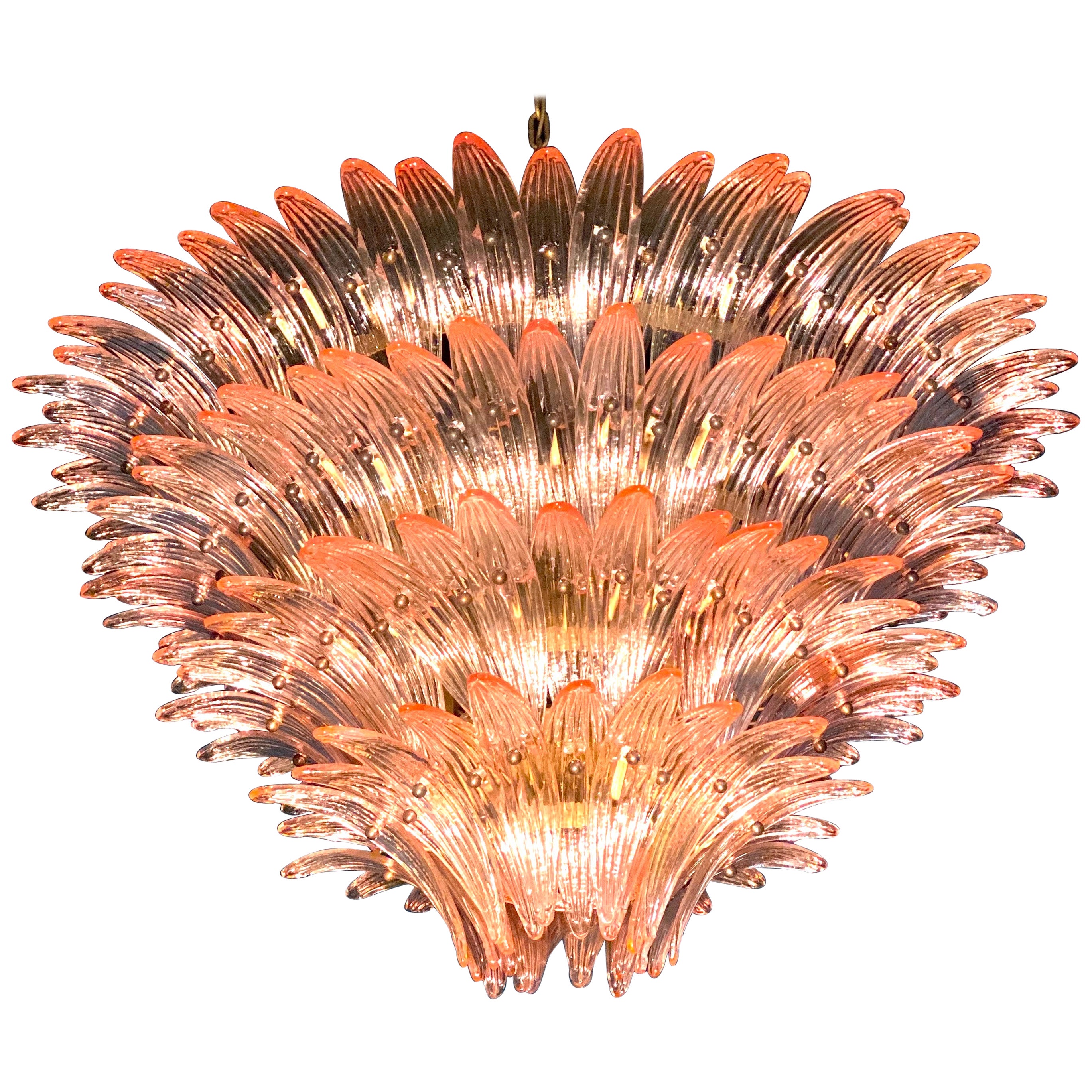 Majestic Pink Murano Palmette Chandelier For Sale