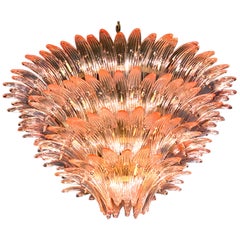Majestätischer rosa Murano- Palmette-Kronleuchter