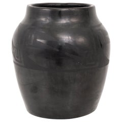 Retro Maria and Julian Martinez Black Ware Pottery Jar