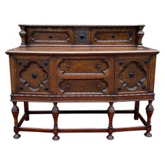 Antique English Jacobean Sideboard Server Buffet Bow Front Carved Oak c. 1920s