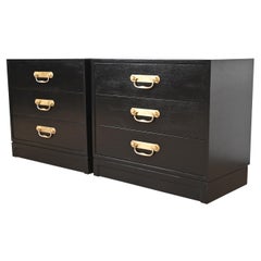 Henredon Mid-Century Hollywood Regency Black Lacquered Bedside Chests