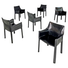 Vintage Italian modern black leather chairs CAB 413 by Mario Bellini for Cassina, 1980s