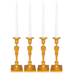 Antique Set Of Four French 19th Century Belle Epoque Period Ormolu Candlesticks