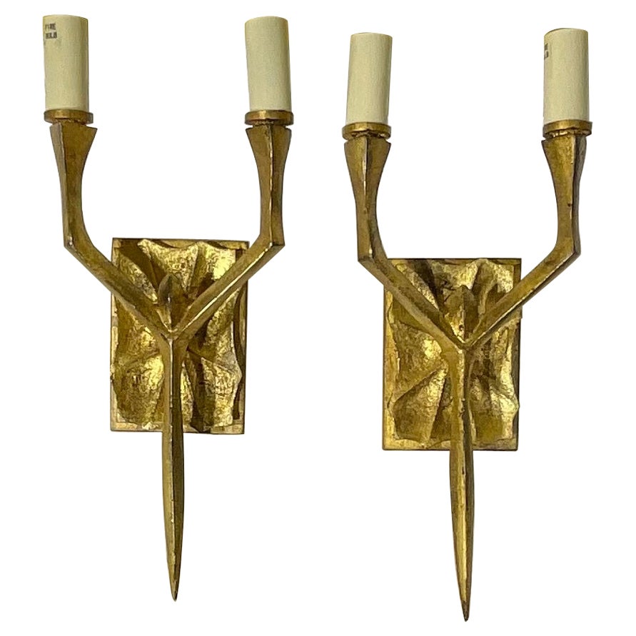 Funky Pair Of Brutalist Style Wall Sconces  For Sale