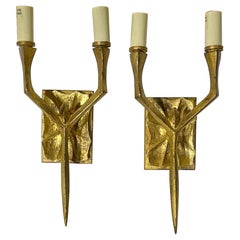 Funky Pair Of Brutalist Style Wall Sconces 
