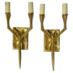 Funky Pair Of Brutalist Style Wall Sconces