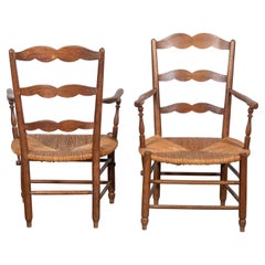 Antique Set of Two 19th Century French Country Style Rattan Arm Chairs