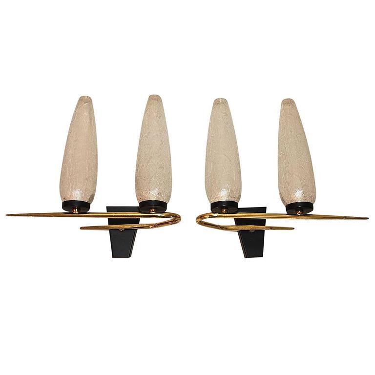 Beautiful Pair of French Midcentury Sconces by Maison Arlus For Sale