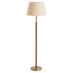 Brown Leather and Brass Floor Lamp