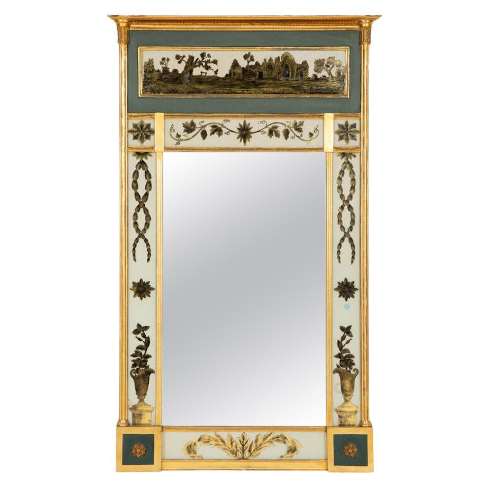 19th Century Neoclassical Eglomise Giltwood Mirror