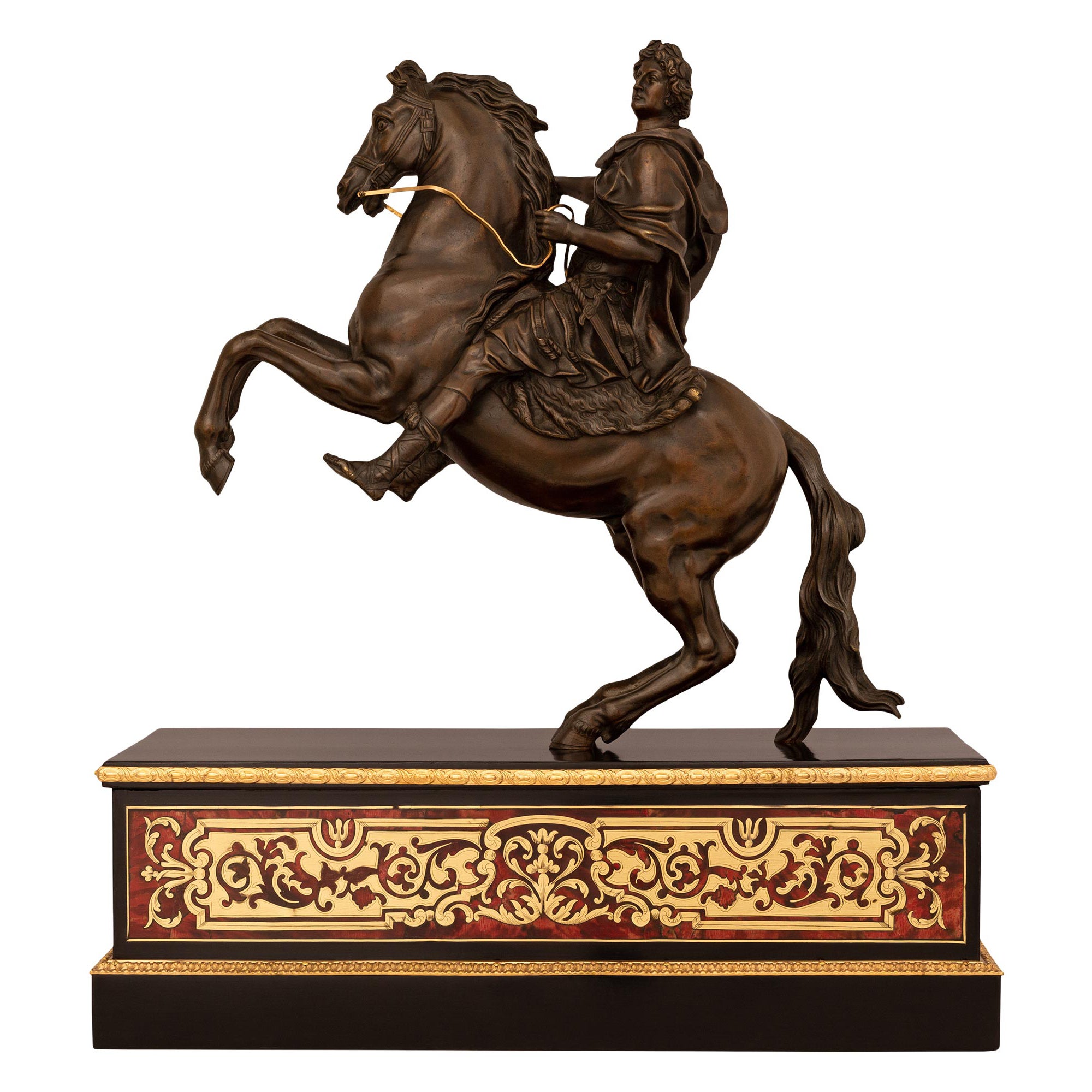 Français 19e s. Statue du roi Louis XIV en bronze, bronze doré et boulle