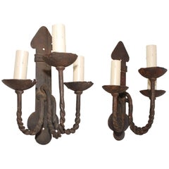Beautiful Imposing Pair of French, 1920 Wrought Iron Sconces