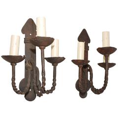 Beautiful Imposing Pair of French, 1920 Wrought Iron Sconces 11