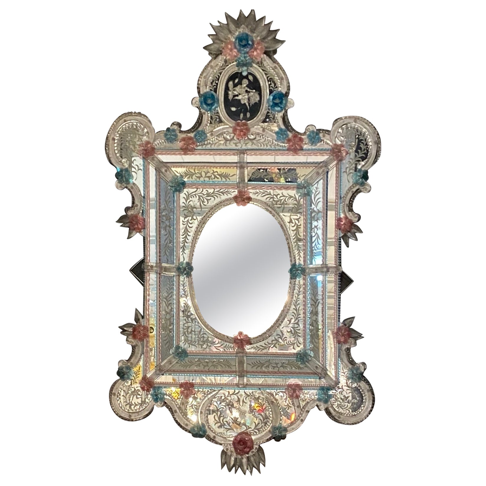 Superb Huge Murano Glass Mirror By Veneziani Arte For Sale