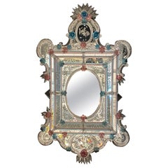 Vintage Superb Huge Murano Glass Mirror By Veneziani Arte