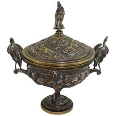 Jules Moigniez 19th Century "Coupe Aux Cigognes" Hunting Bronze Covered Urn