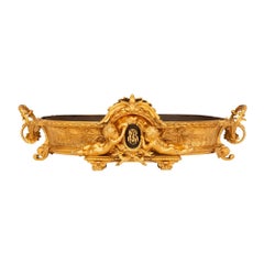 Français 19e s. Centre de table d'époque Napoléon III en bronze patiné, bronze doré et étole