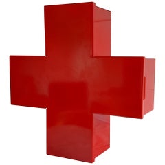 Vintage Red Metal Cross Wall Cabinet 1st Aid Medicine Box, Thomas Eriksson Style 1990s