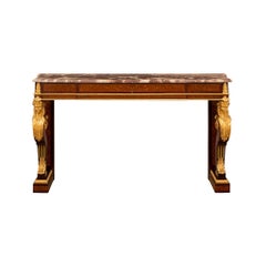 French 19th Century Louis XVI St. Burl Wood, Mahogany, Ormolu And Marble Console