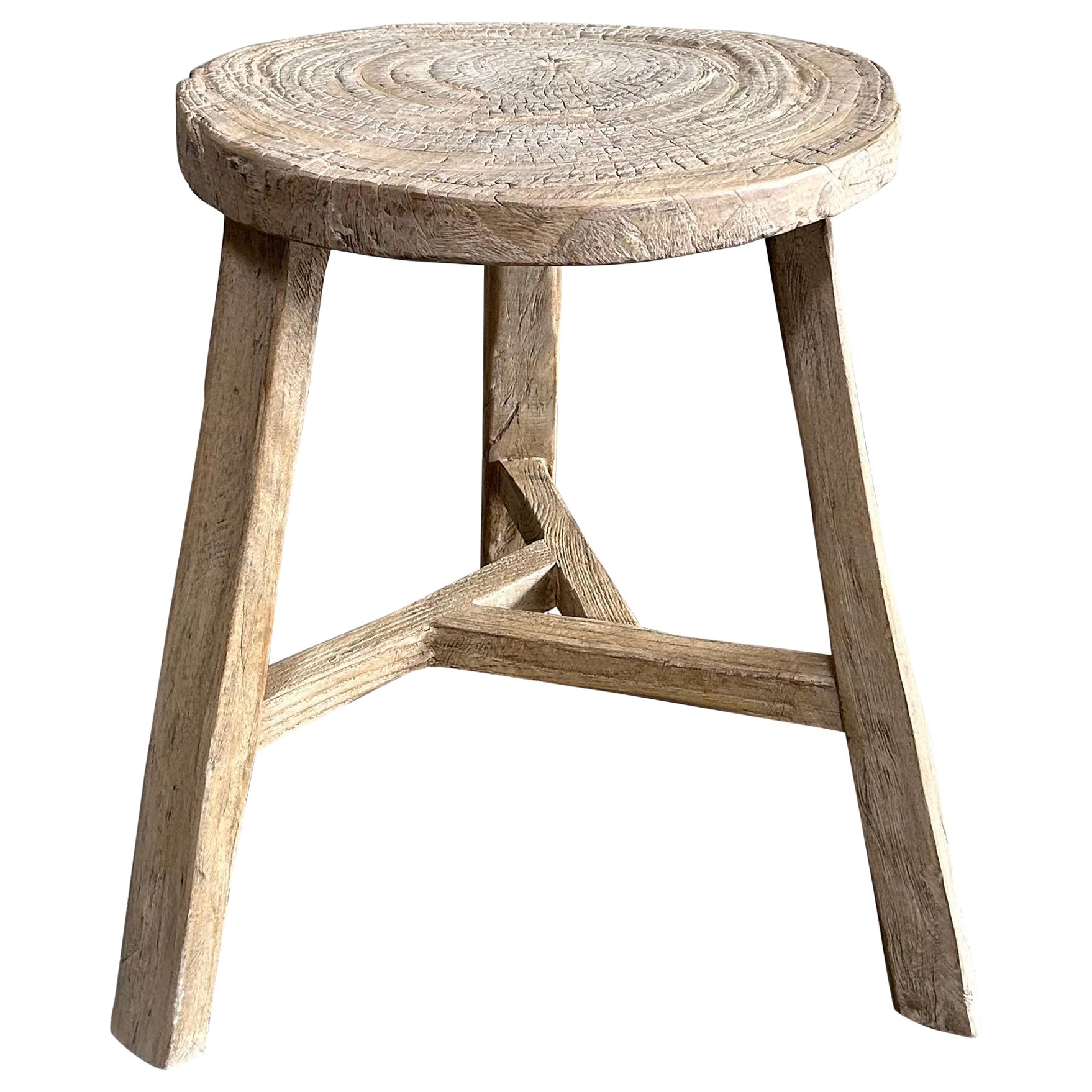 vintage elm wheel stool For Sale