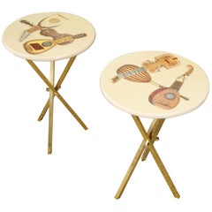 Retro 'Strumenti Musicali' Drinks / Side Tables by Piero Fornasetti, c 1970s, Signed